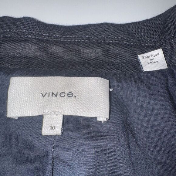Vince Black Linen Blend Blazer One Button Surgeon Cuff Pockets Women Size 10 EUC - Picture 9 of 13